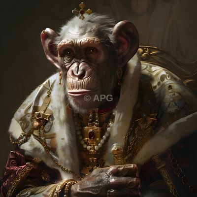 Affe in königlicher Robe und Krone (KI-Generiert)